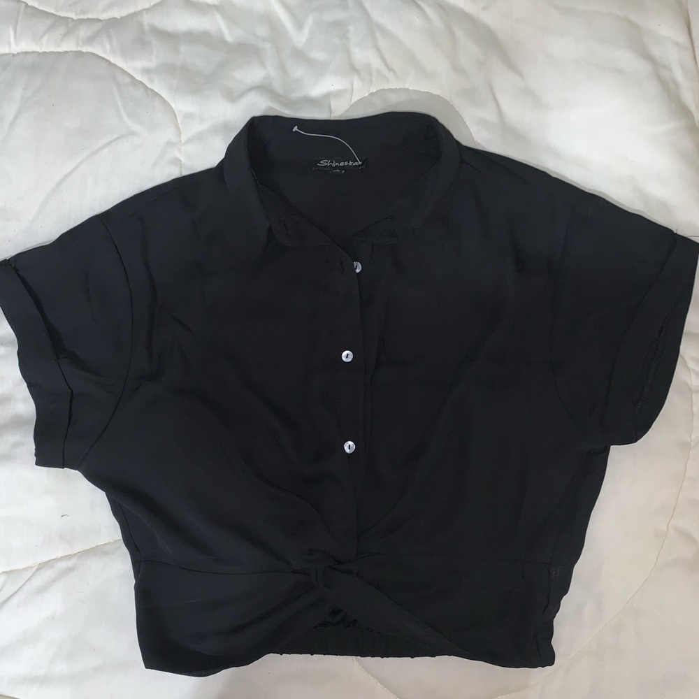 Black cropped button up